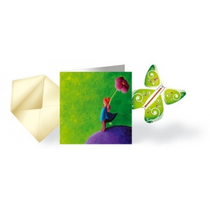 Carte Fille-fleur& Papillon volant 