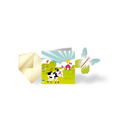 Card & flying Butterfly  swiss cow