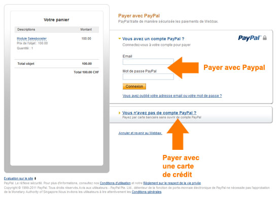 Processus de paiement sans compte Paypal